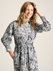 Joules Francesca Blue/White Tie Waist Shirt Dress - Image 3 of 7