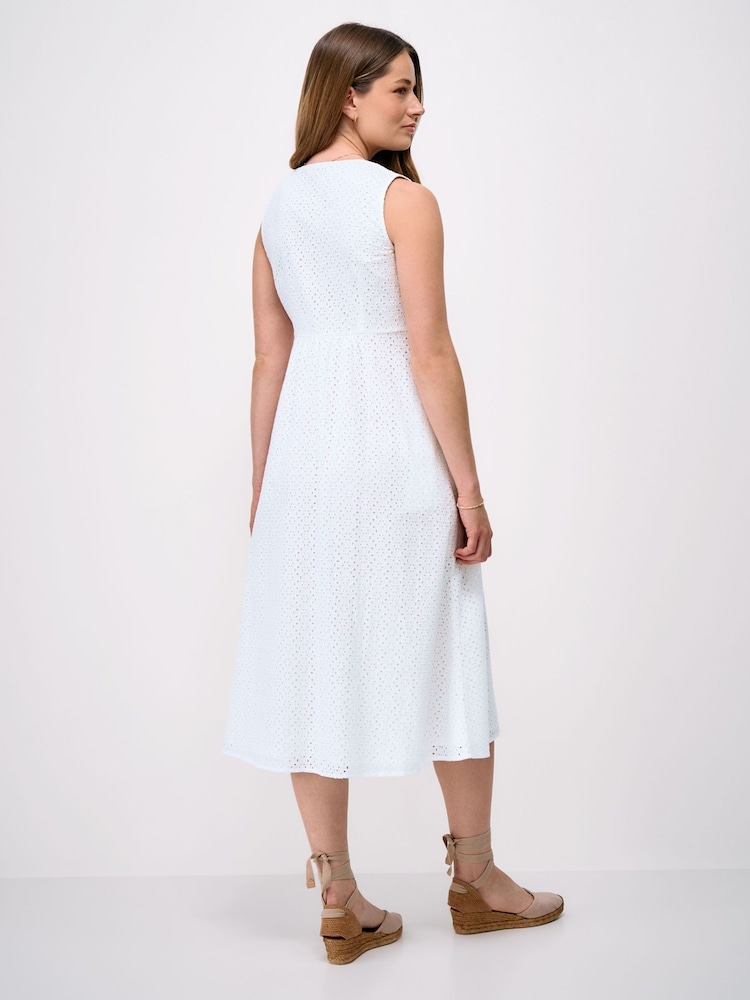 Crew Clothing Thalia Cotton-Linen Broderie Anglaise Dress - Image 2 of 5 Crew Clothing Thalia Cotton-Linen Broderie Anglaise Dress - Image 2 of 5
