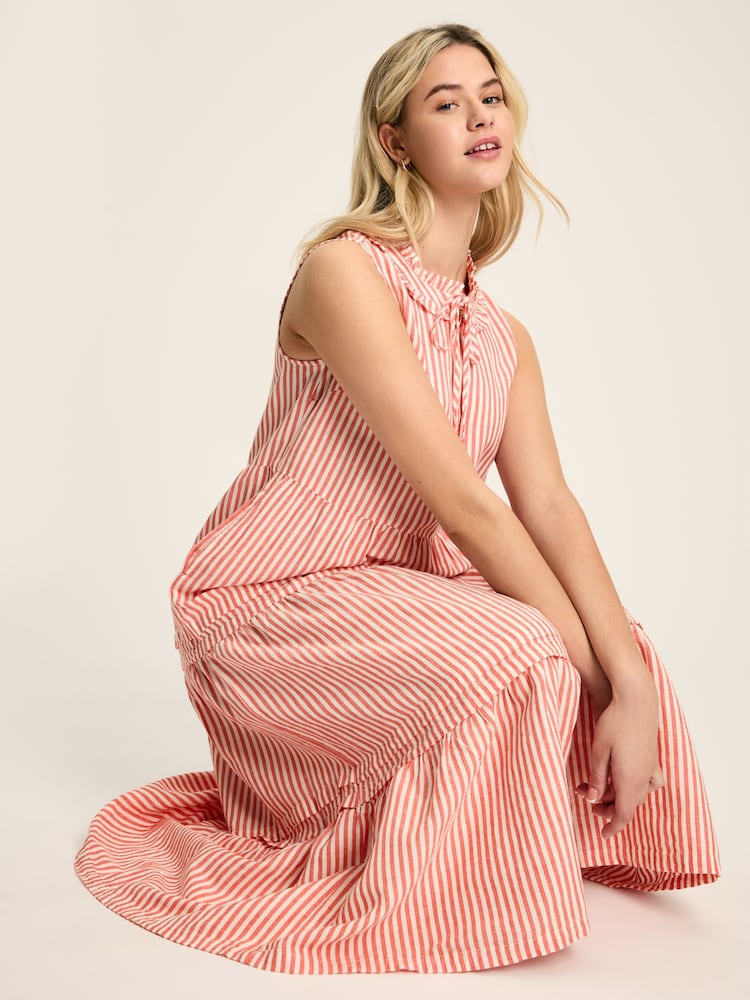 Joules Ophelia Red & White Sleeveless Tiered Dress - Image 1 of 8