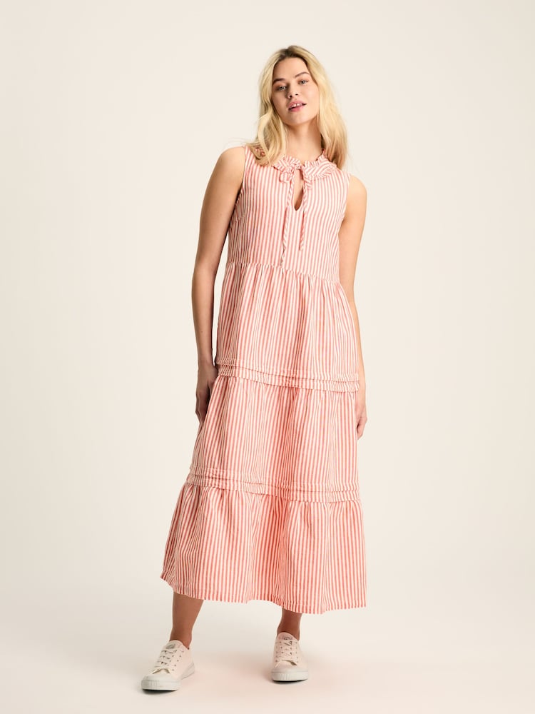 Joules Ophelia Red & White Sleeveless Tiered Dress - Image 2 of 8