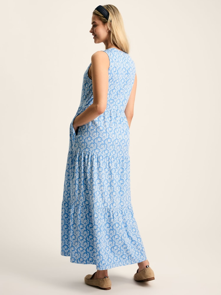 Joules Jayne Blue Jersey Tiered Dress - Image 2 of 7
