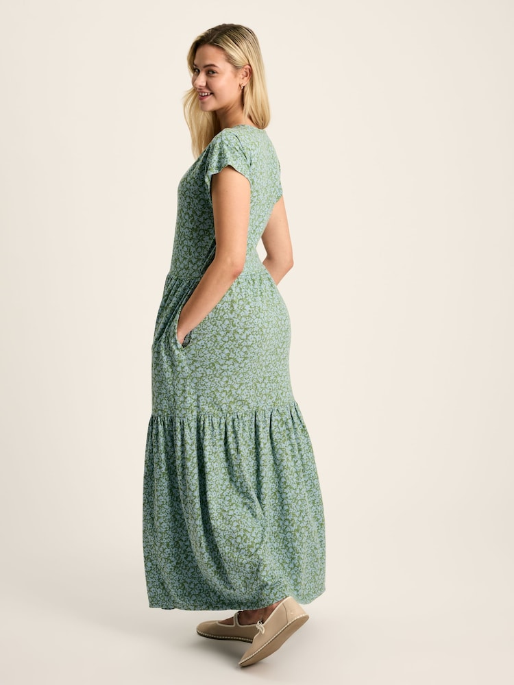 Joules Ariana Green Jersey Tiered Dress - Image 2 of 7