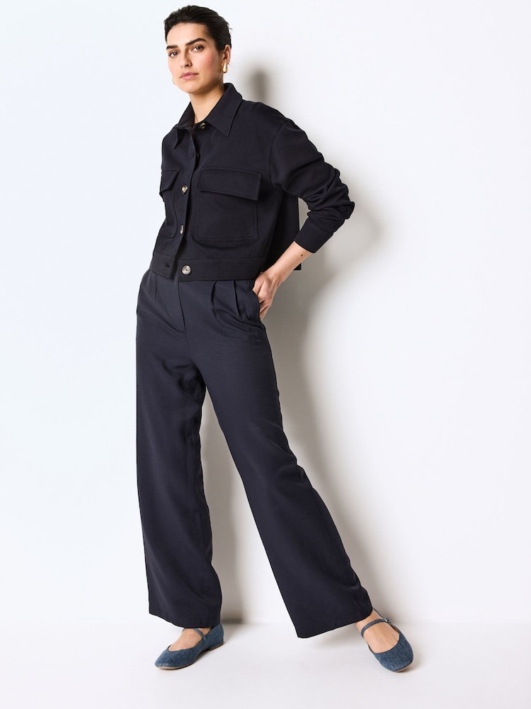 Navy Blue Lightweight Utility Button Front Smart Jersey Shirt Jacket - Image 2 of 6 Navy Blue Lightweight Utility Button Front Smart Jersey Shirt Jacket - Image 2 of 6