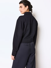 Navy Blue Lightweight Utility Button Front Smart Jersey Shirt Jacket - Image 3 of 6