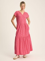 Joules Ariana Pink Jersey Tiered Dress - Image 1 of 7