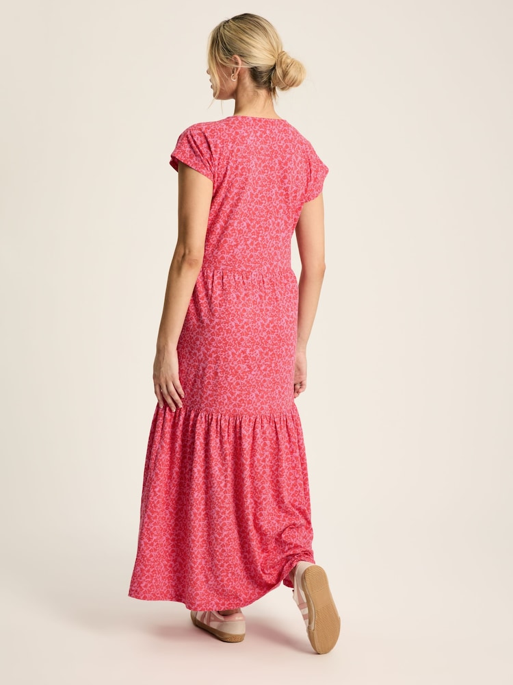 Joules Ariana Pink Jersey Tiered Dress - Image 2 of 7