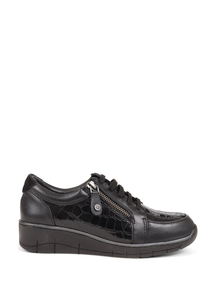 Pavers Black Aubrey Leather Lace-up Trainers - Image 1 of 5 Pavers Black Aubrey Leather Lace-up Trainers - Image 1 of 5