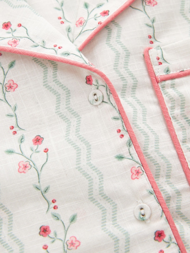 Laura Ashley Cream Blencow Stripe Button Through 100% Cotton Pyjama Shorts Set - Image 12 of 12