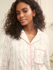 Laura Ashley Cream Blencow Stripe Button Through 100% Cotton Pyjama Shorts Set - Image 3 of 12