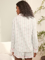Laura Ashley Cream Blencow Stripe Button Through 100% Cotton Pyjama Shorts Set - Image 5 of 12