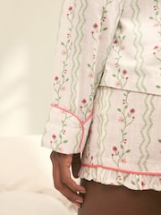 Laura Ashley Cream Blencow Stripe Button Through 100% Cotton Pyjama Shorts Set - Image 7 of 12