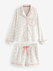 Laura Ashley Cream Blencow Stripe Button Through 100% Cotton Pyjama Shorts Set - Image 8 of 12