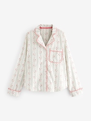 Laura Ashley Cream Blencow Stripe Button Through 100% Cotton Pyjama Shorts Set - Image 9 of 12