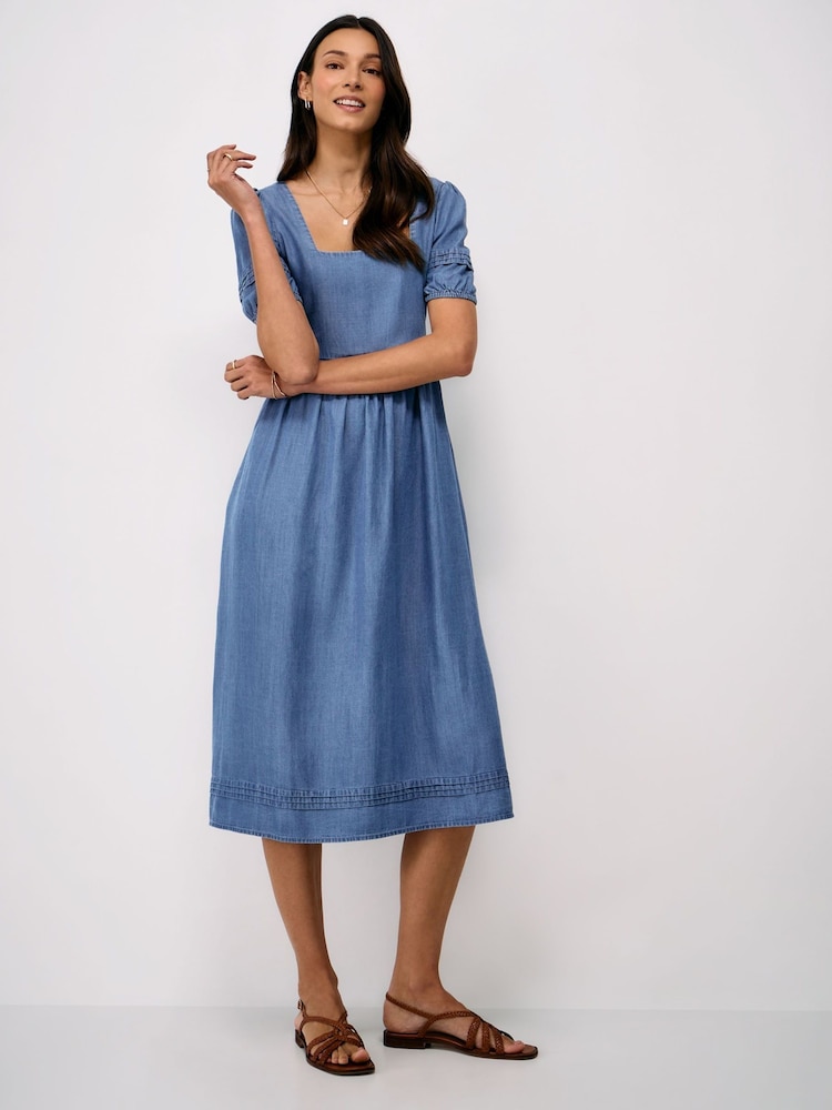 Crew Clothing Blue Lucinda Square Neck Dress - Image 1 of 5