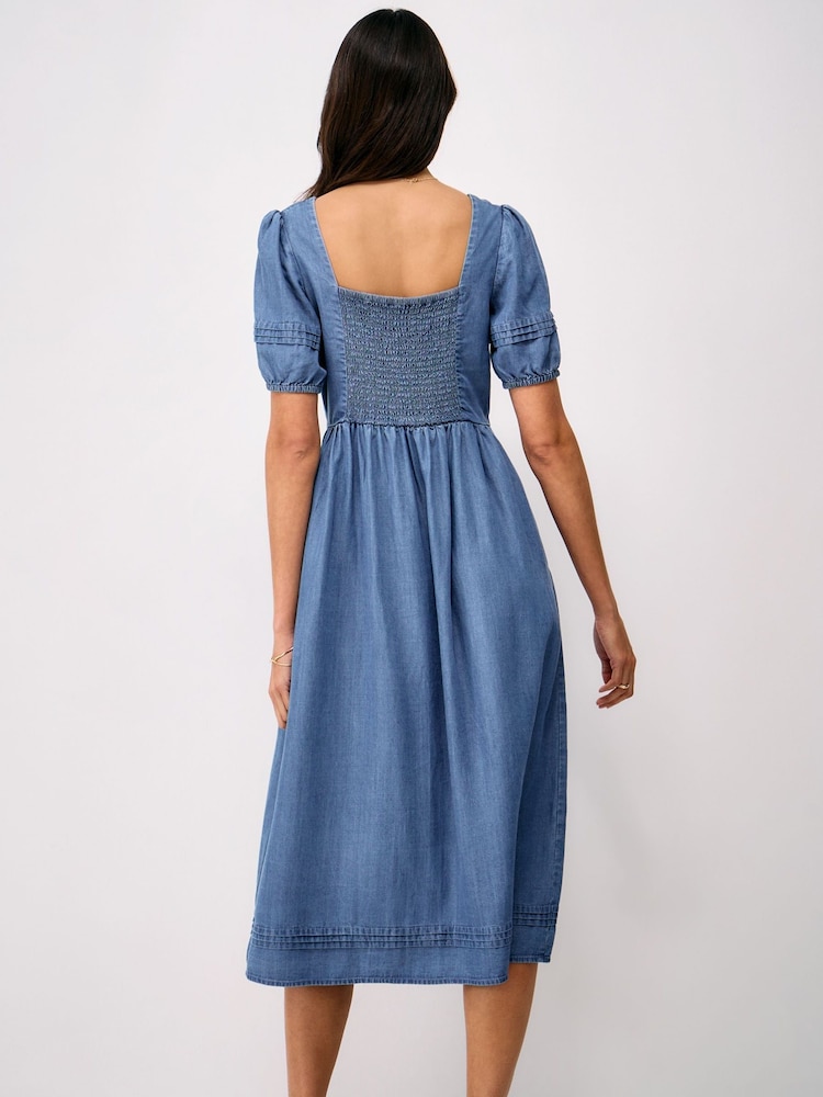 Crew Clothing Blue Lucinda Square Neck Dress - Image 2 of 5