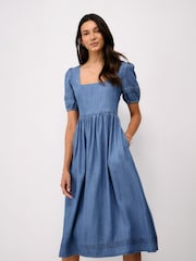 Crew Clothing Blue Lucinda Square Neck Dress - Image 3 of 5