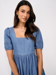 Crew Clothing Blue Lucinda Square Neck Dress - Image 4 of 5