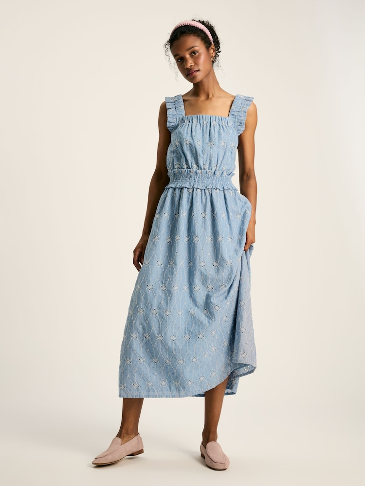 Joules Nadia Blue Broderie Sun Dress - Image 1 of 6