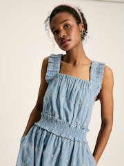 Joules Nadia Blue Broderie Sun Dress - Image 3 of 6
