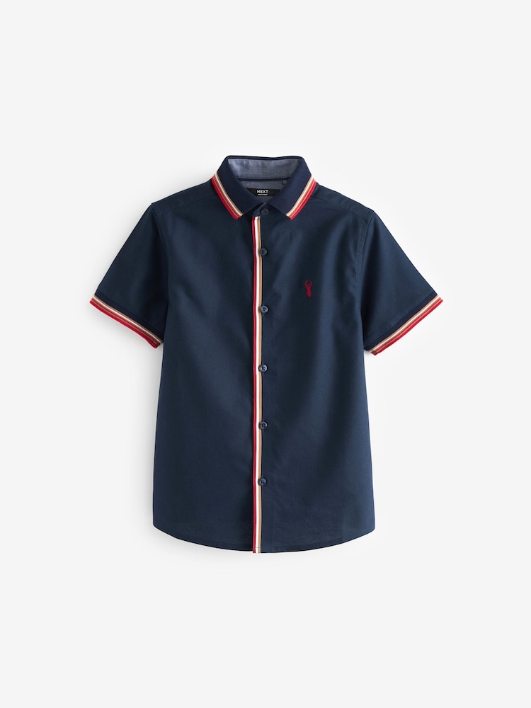 Marineblau/blau - Hemd mit Kragen und Zierstreifen aus 100 % Baumwolle (3 – 16 Jahre) - Bild 1 von 3