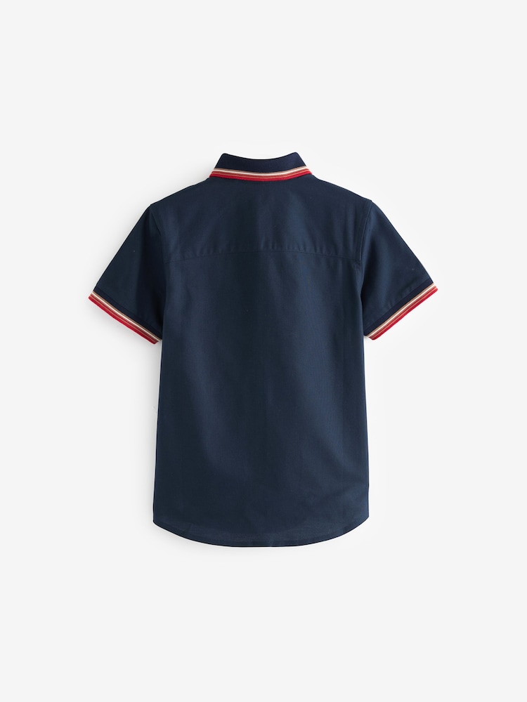 Marineblau/blau - Hemd mit Kragen und Zierstreifen aus 100 % Baumwolle (3 – 16 Jahre) - Bild 2 von 3