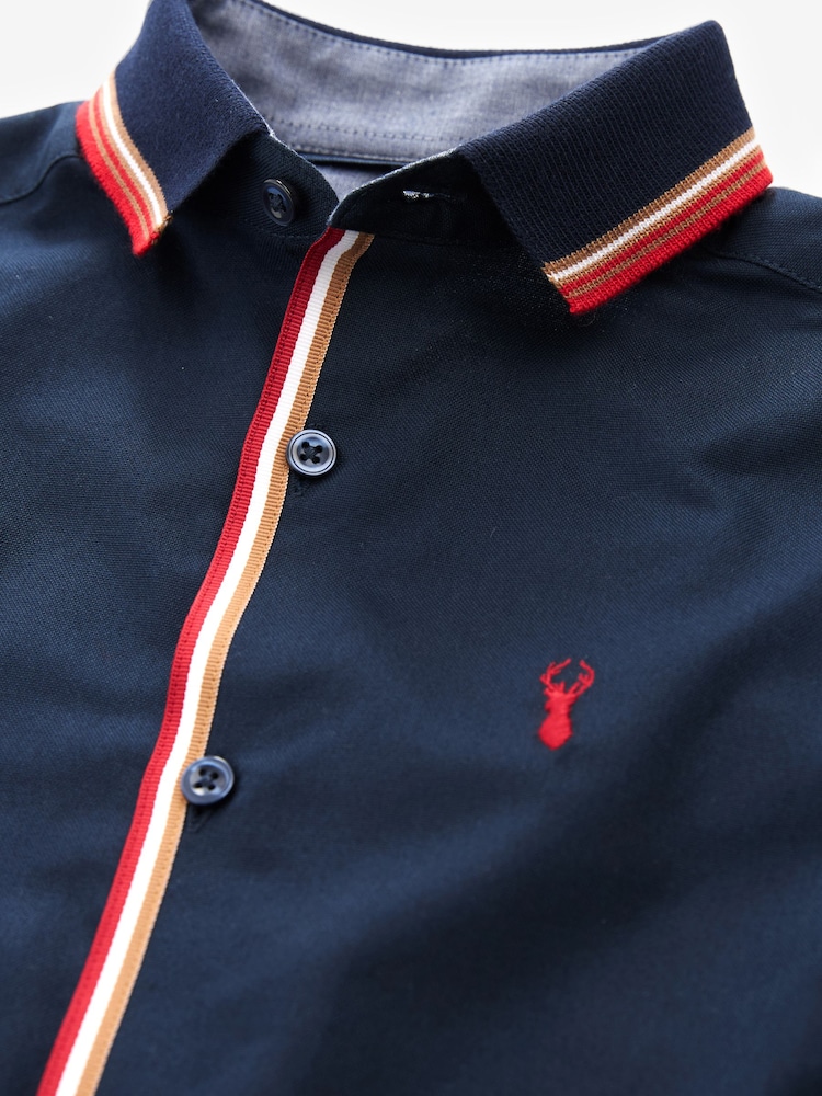 Navy Blue Tipped Collar Shirt (3-16yrs) - Image 3 of 3 Navy Blue Tipped Collar Shirt (3-16yrs) - Image 3 of 3