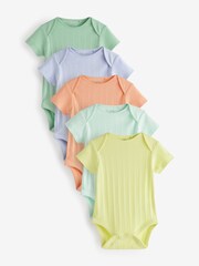 Fluorescent Plain Short Sleeve 100% Cotton Baby Bodysuits 5 Pack - Image 1 of 3