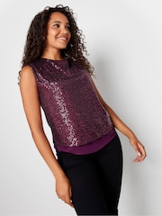 M&Co Red Sequin Tie Back Top - Image 1 of 4