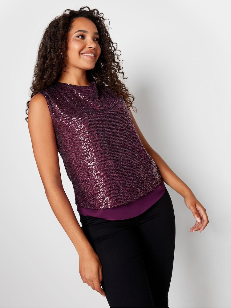 M&Co Red Sequin Tie Back Top - Image 1 of 4