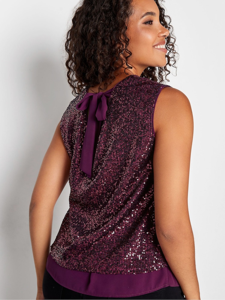 M&Co Red Sequin Tie Back Top - Image 4 of 4