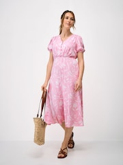 Crew Clothing Pink Ava Floral V-Neck Tea Dress - Image 1 of 5