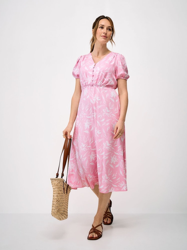 Crew Clothing Pink Ava Floral V-Neck Tea Dress - Image 1 of 5