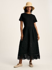 Joules Reid Black Broderie 100% Cotton Dress - Image 1 of 6