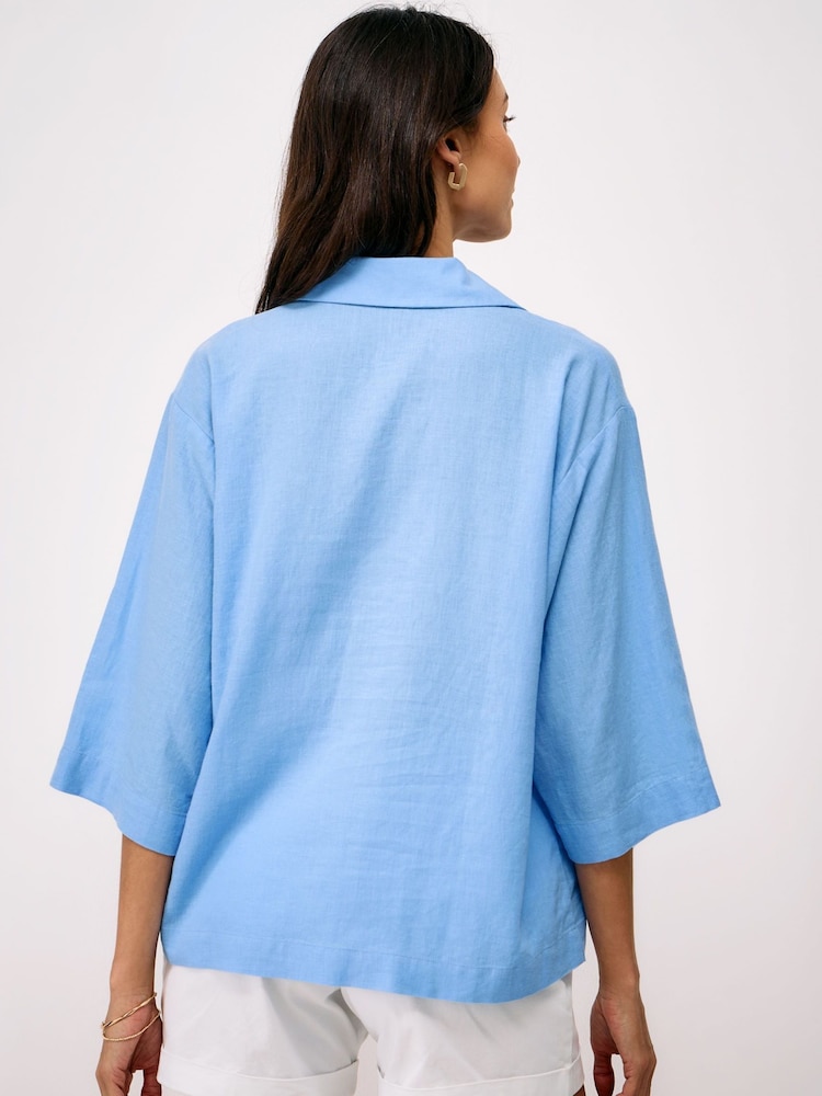 Crew Clothing Blue Anya Linen Blend Popover Shirt - Image 2 of 5
