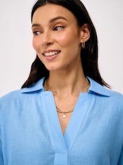 Crew Clothing Blue Anya Linen Blend Popover Shirt - Image 3 of 5