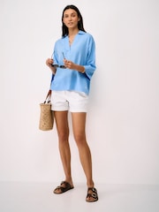 Crew Clothing Blue Anya Linen Blend Popover Shirt - Image 4 of 5