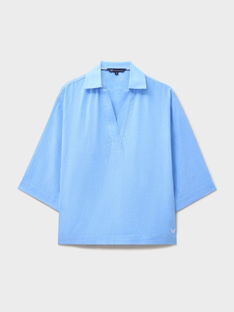 Crew Clothing Blue Anya Linen Blend Popover Shirt - Image 5 of 5