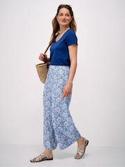 Crew Clothing Blue Cropped Wide-Leg Viscose-TENCEL™ Trousers - Image 3 of 5
