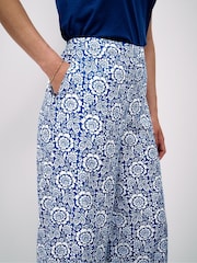 Crew Clothing Blue Cropped Wide-Leg Viscose-TENCEL™ Trousers - Image 4 of 5