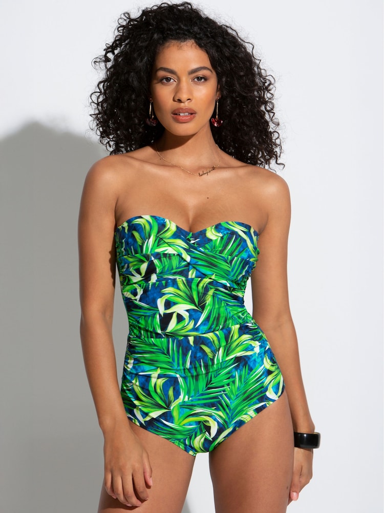 Pour Moi Green & Blue Tropical Santa Monica Removable Straps Tummy Control Swimsuit - Image 2 of 4