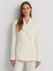 Lauren Ralph Lauren Cream Telbey Double Breasted Linen Blend Twill Blazer - Image 1 of 11