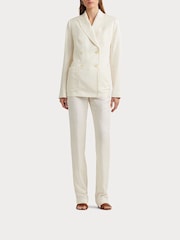 Lauren Ralph Lauren Cream Telbey Double Breasted Linen Blend Twill Blazer - Image 5 of 11