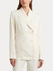 Lauren Ralph Lauren Cream Telbey Double Breasted Linen Blend Twill Blazer - Image 6 of 11