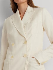 Lauren Ralph Lauren Cream Telbey Double Breasted Linen Blend Twill Blazer - Image 8 of 11