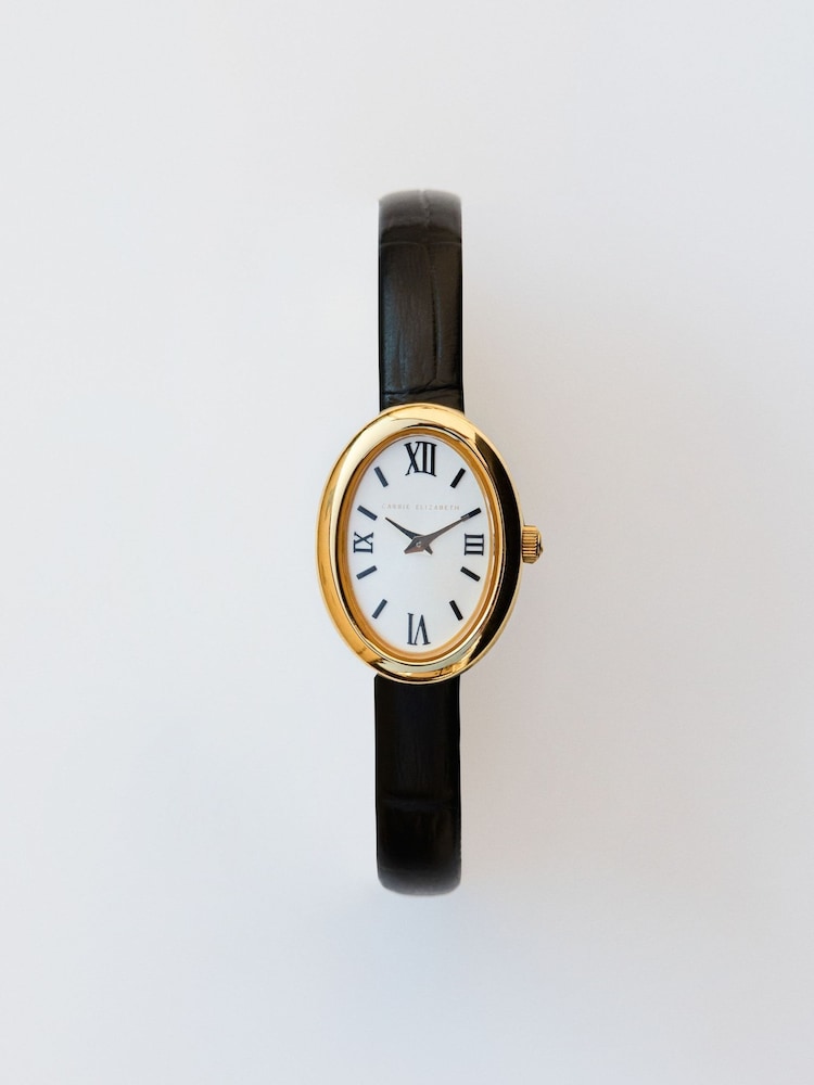 Carrie Elizabeth Gold Tone Elodie Dainty Vintage Leather Watch - Image 1 of 5