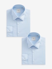 Blue Regular Fit 2 pack Easy Care Long Sleeve Single Cuff Shirts - Image 1 of 6