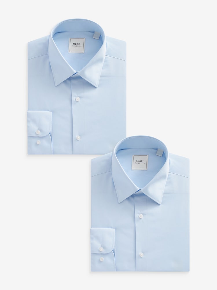 Blue Regular Fit 2 pack Easy Care Long Sleeve Single Cuff Shirts - Image 1 of 6
