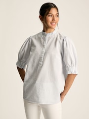 Joules Elle Blue & White Striped Frill Blouse - Image 1 of 7