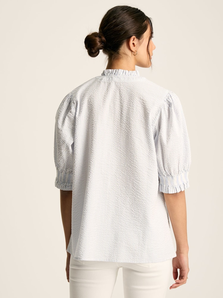 Joules Elle Blue & White Striped Frill Blouse - Image 2 of 7