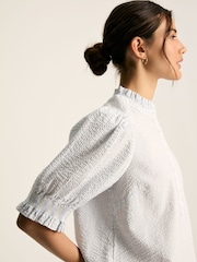 Joules Elle Blue & White Striped Frill Blouse - Image 4 of 7